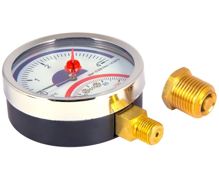 Термоманометр Thermo Alliance Standart 80 мм латунное нижнее подключение 1/2"НР 4 бар 120&ordm;С SD1724B