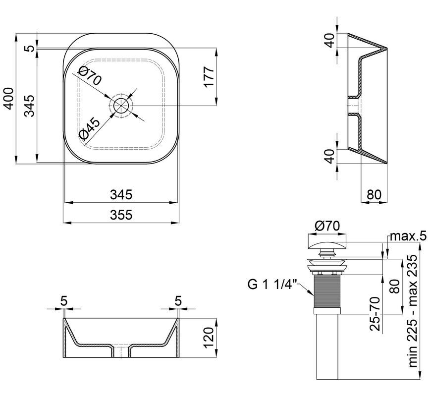 Раковина-чаша QTAP Scorpio 350х390х120 White с донным клапаном QT14112241W - QT14112241W