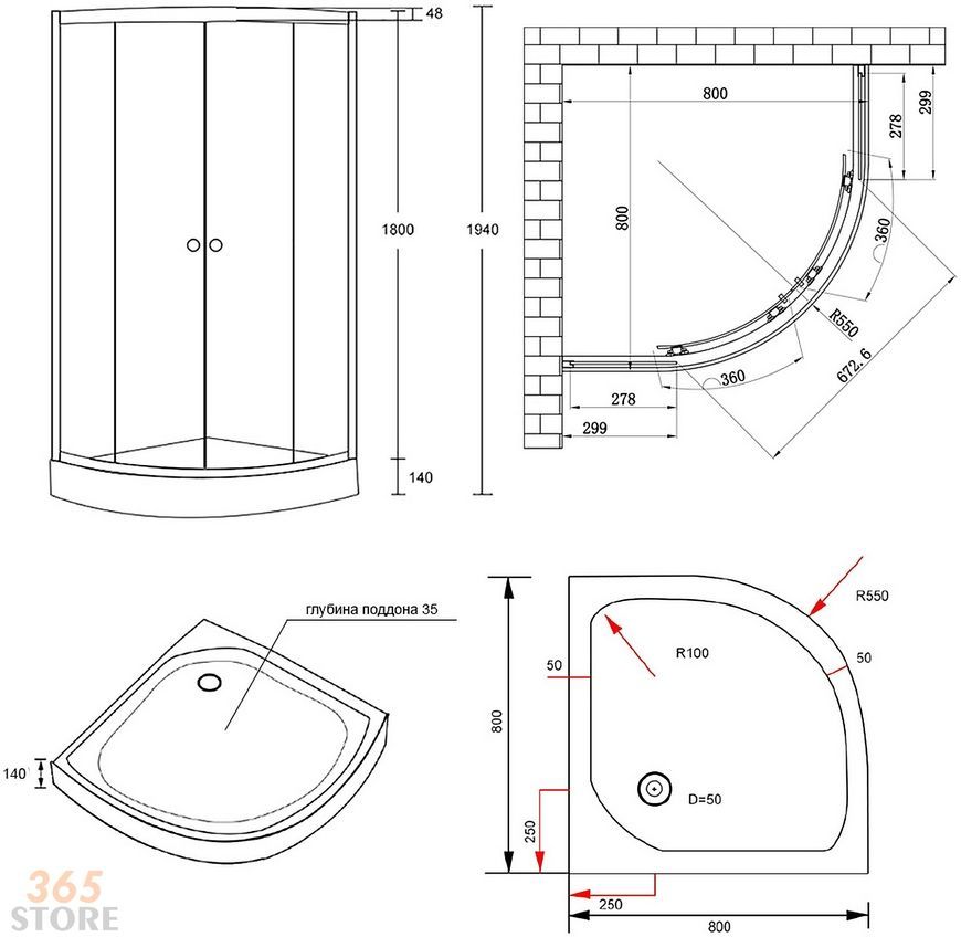 Душевая кабина LIDZ WIEŻA 80x80, низкий, стекло Linie 4 мм - LWISC8080SATLOWL