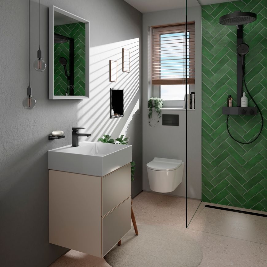 Душова система HANSGROHE Rainfinity Showerpipe 360 1jet з термостатом ShowerTablet 350 Matt Black 26853670 чорна матова - 26853670