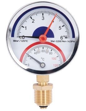 Термоманометр Thermo Alliance Standart 80 мм латунне нижнє підключення 1/2"ЗР 6 бар 120&ordm;С SD1726B