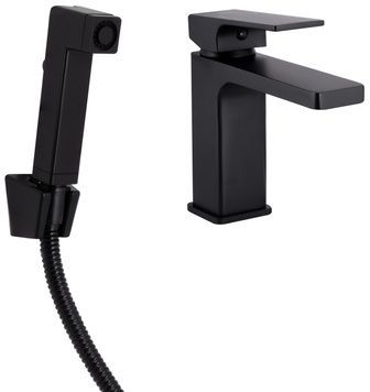 Змішувач для раковини Qtap Gemini з гігієнічним душем Black Matt QTGEM272BLM45690 - QTGEM272BLM45690