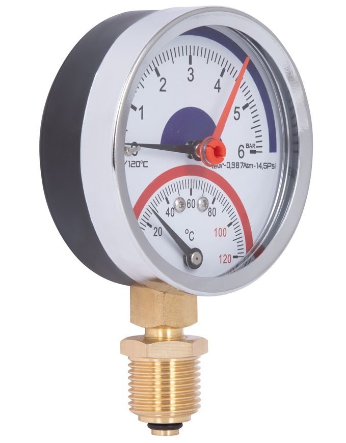 Термоманометр Thermo Alliance Standart 80 мм латунне нижнє підключення 1/2"ЗР 6 бар 120&ordm;С SD1726B