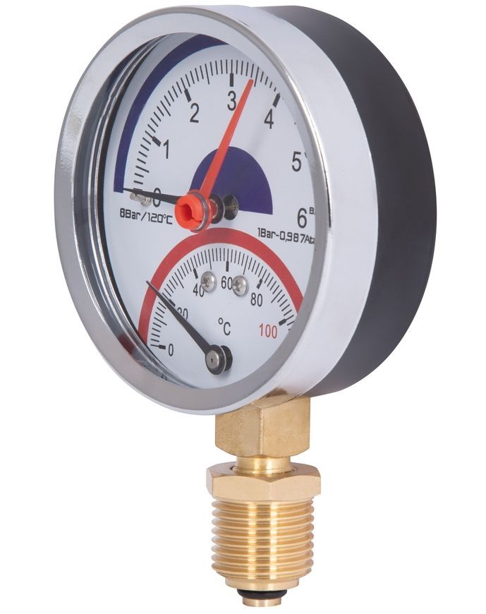 Термоманометр Thermo Alliance Standart 80 мм латунне нижнє підключення 1/2"ЗР 6 бар 120&ordm;С SD1726B