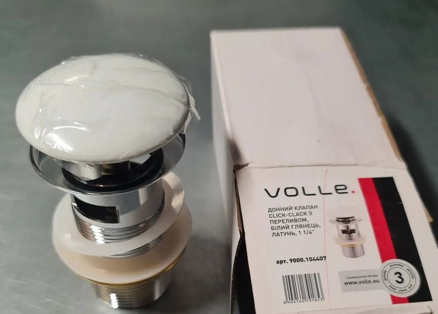 Донный клапан click-clack Volle de la blanco с переливом, латунь 1 1/4" белый 9000.104407 - 9000.104407