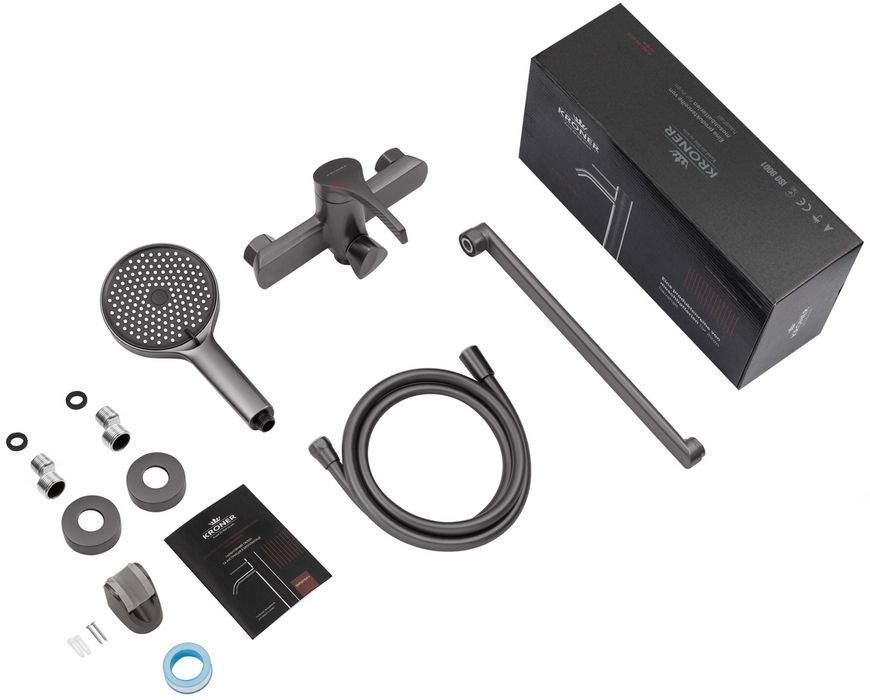Смеситель для ванны Kroner KRP Axis Line-GRP070 с душевым гарнитуром, графит, латунь CV036845 - Line-GRP070
