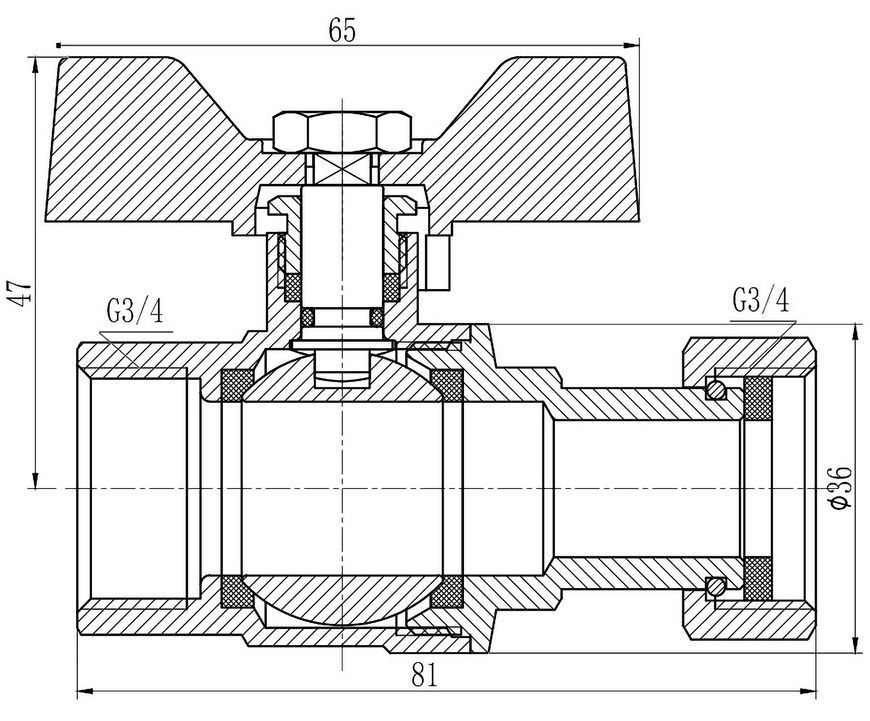 Кран кульовий з накидною гайкою SD FORTE 3/4" ВР для води прямий SF260W20