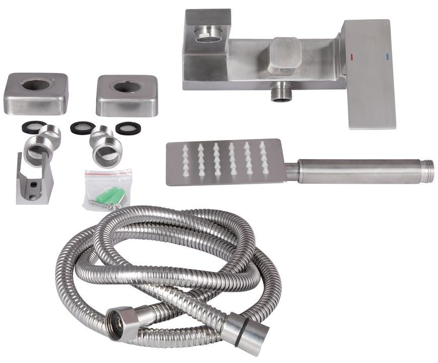 Смеситель для ванны LIDZ Kubis 0061 с душевым гарнитуром Nickel LDKUB0061NKS43379 - LDKUB0061NKS43379