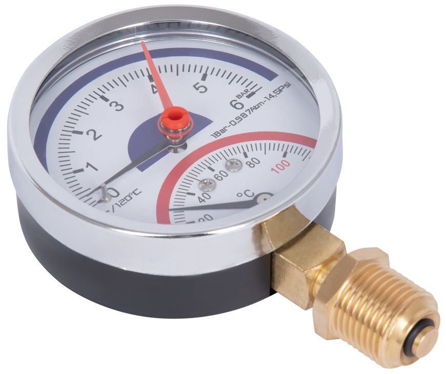 Термоманометр Thermo Alliance Standart 80 мм латунне нижнє підключення 1/2"ЗР 6 бар 120&ordm;С SD1726B