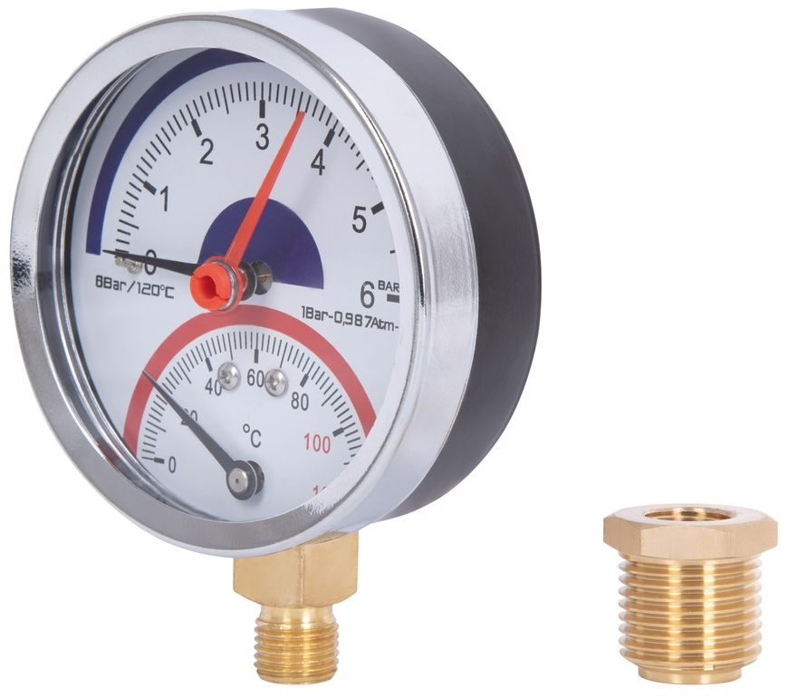 Термоманометр Thermo Alliance Standart 80 мм латунне нижнє підключення 1/2"ЗР 6 бар 120&ordm;С SD1726B