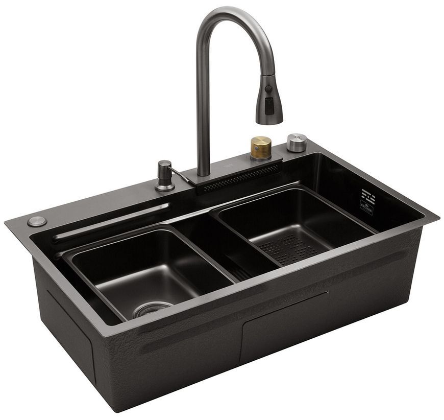 Кухонна мийка Kroner KRP Schwarze SET7545HM PVD 3.0/0.8 мм чорна CV033382 SchwarzeSET7545HM - SchwarzeSET7545HM