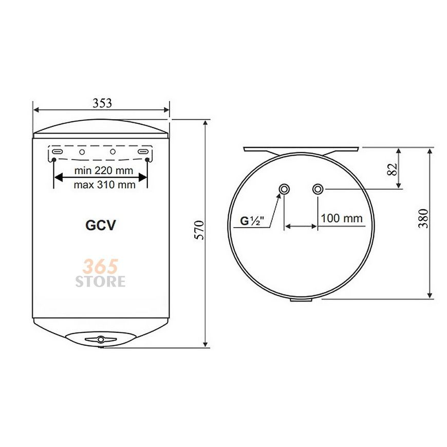 Електричний водонагрівач TESY ANTICALC Slim 30 л сухий ТЕН 2х0,8 кВт GCV 3035 16D B14 TBR - GCV303516DB14TBR