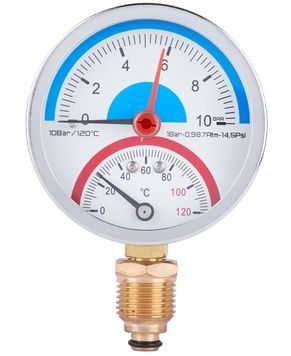 Термоманометр Thermo Alliance Standart 80 мм латунне нижнє підключення 1/2"ЗР 10 бар 120&ordm;С SD17210B
