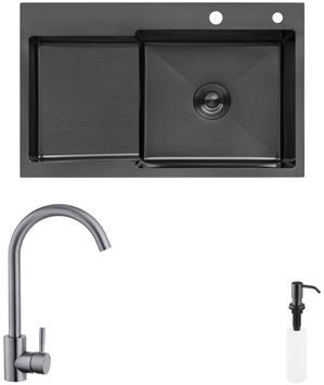 Кухонна мийка Kroner KRP Schwarze 7848RHM PVD зі змішувачем та дозатором CVS30120 KRS7848RHMPVDSCH035PVDSPSCH049 - KRS7848RHMPVDSCH035PVDSPSCH049