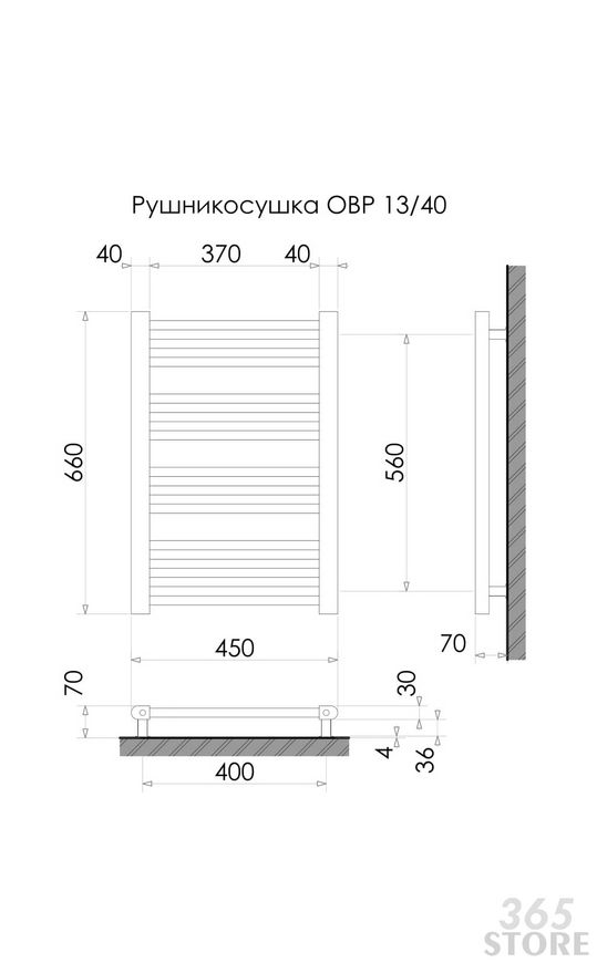 Полотенцесушитель водяной HEIZUNG (POLYWARM) OVR 13/40 660x450/400 - OVR 13/40