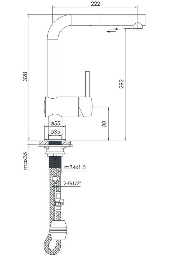 Смеситель для кухни Imprese Pivot LT с вытяжным изливом f03408502LT нержавеющая сталь - f03408502LT