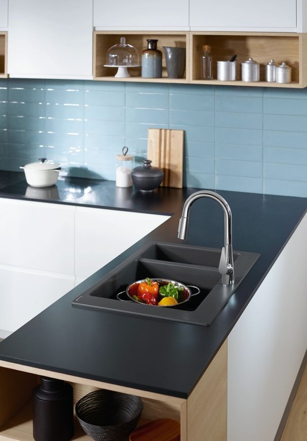Кухонная мойка HANSGROHE с дополнительной чашей S510-F635 770х510 180/450 Stonegrey серый камень 43315290 - 43315290