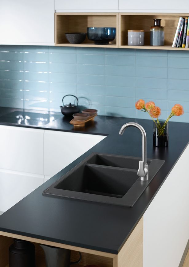 Кухонна мийка HANSGROHE з додатковою чашею S510-F635 770х510 180/450 Stonegrey сірий камінь 43315290 - 43315290