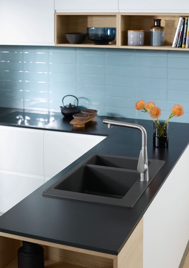 Кухонная мойка HANSGROHE с дополнительной чашей S510-F635 770х510 180/450 Stonegrey серый камень 43315290 - 43315290