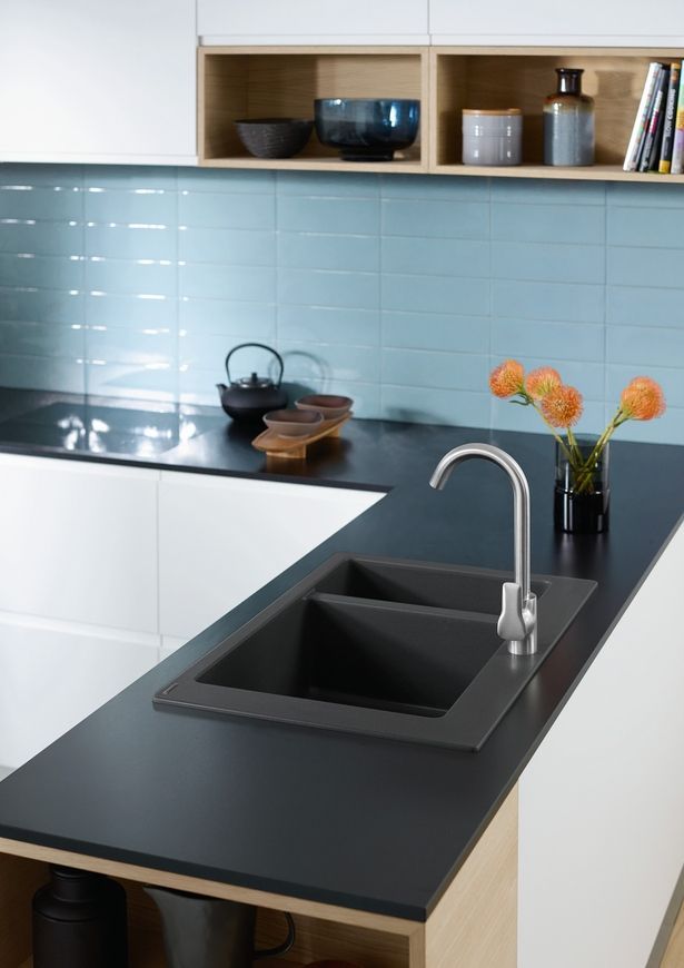 Кухонная мойка HANSGROHE с дополнительной чашей S510-F635 770х510 180/450 Stonegrey серый камень 43315290 - 43315290