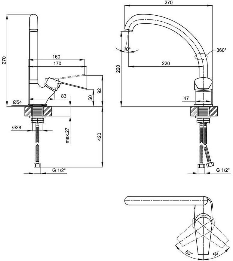 Смеситель для кухни LIDZ (BLA) 40 87 007F-3 черный LIDZBLA203801103 - LIDZBLA203801103