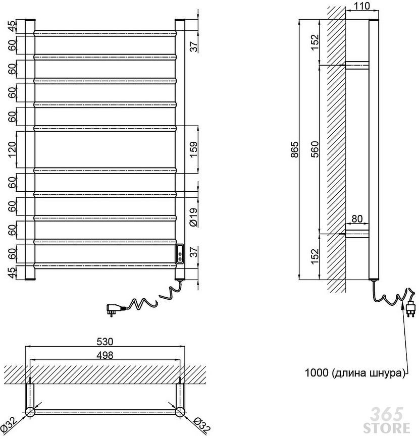 Полотенцесушитель электрический Q-TAP Evia 11120R BLA черный с таймером - QTEVIBLA11120R