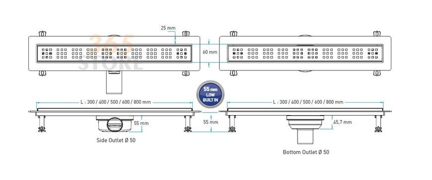 Трап VALTEMO Iconline Base з мокрим затвором 500 мм - VLD-530315