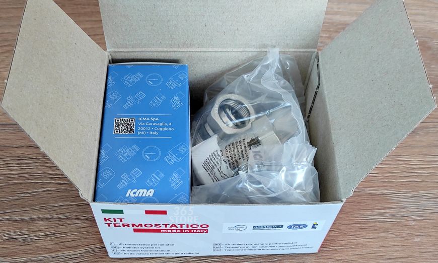 Термокомплект кранів з термоголовкою Icma 1/2" з антипротіканням прямий №KIT 1100+775-940+815-940 - 82KITHAD061100