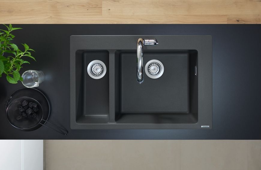 Кухонная мойка HANSGROHE с дополнительной чашей S510-F635 770х510 180/450 Stonegrey серый камень 43315290 - 43315290
