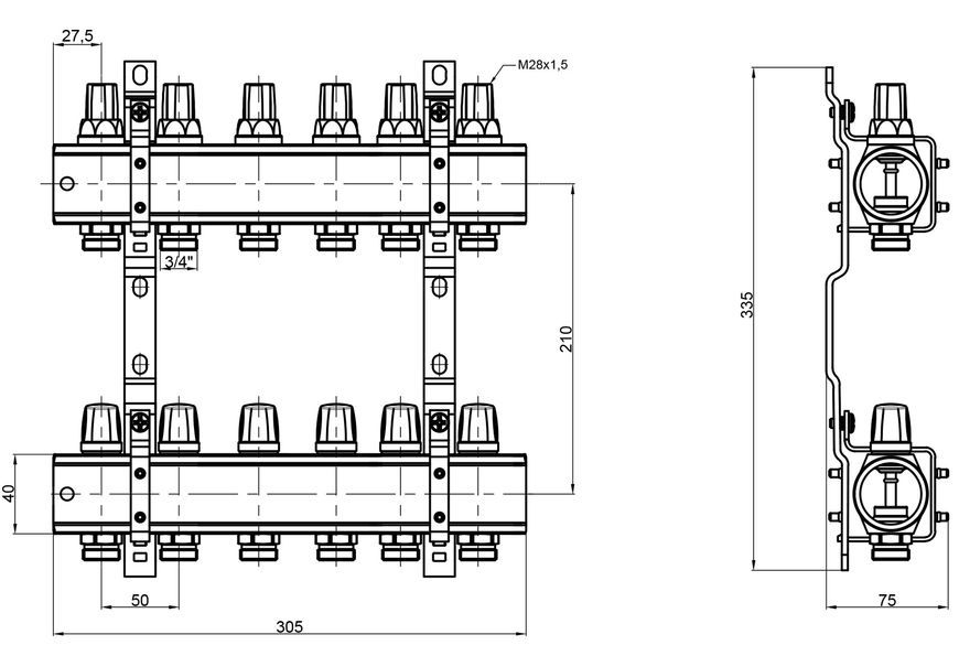 Колектор ICMA 1" 6 виходів, без витратоміра №K005 - 87K005PK06