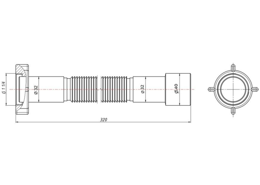 Гофра (гнучка труба) Lidz LG03&nbsp;з накидною гайкою&nbsp;1 1/4"&nbsp;320-600&nbsp;мм 32/40