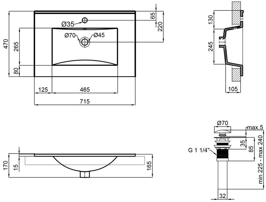 Раковина врезная QTAP Albatross New 715x470x170 White с донным клапаном QT0111750670W - QT0111750670W