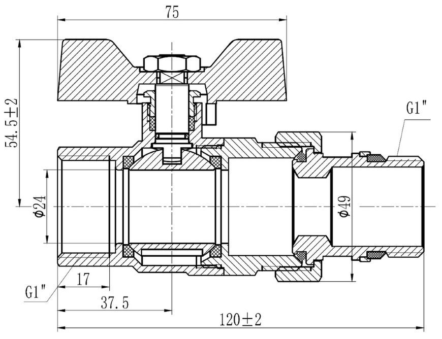 Кран шаровой американка Thermo Alliance Forte 1" ВН с антипротечкой, прямой, латунь SF222W25 - SF222W25