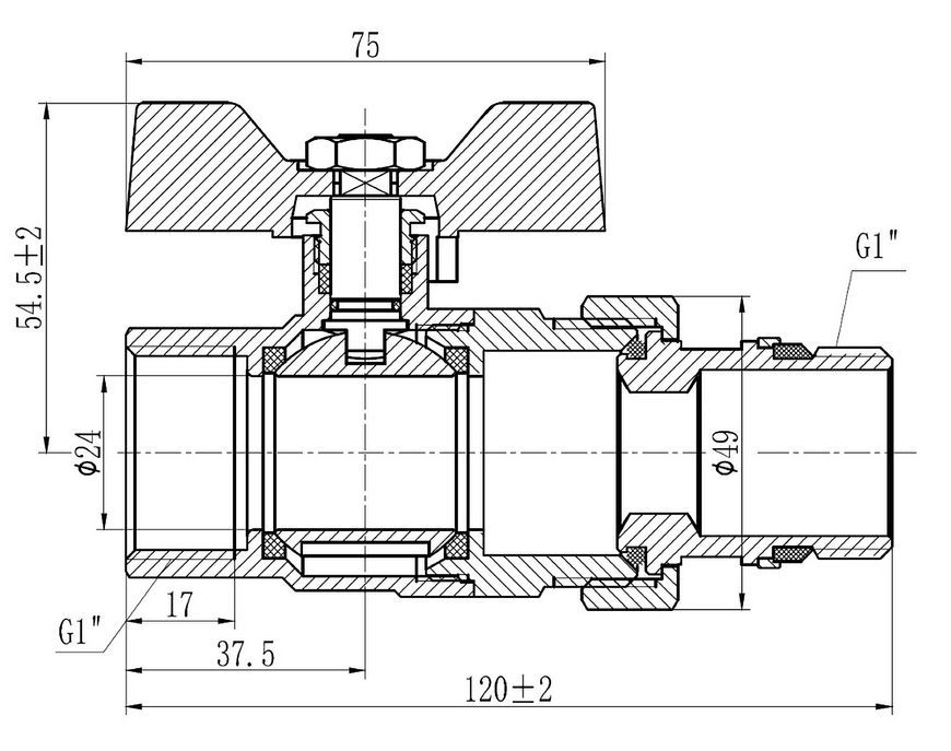 Кран шаровой "Американка" SD FORTE 1" с антипротечкой прямой SF222W25 - SF222W25