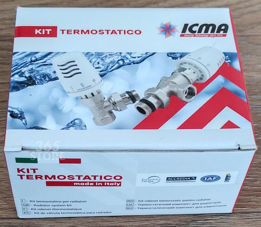 Термокомплект кранів з термоголовкою Icma 1/2" з антипротіканням прямий №KIT 1100+775-940+815-940 - 82KITHAD061100