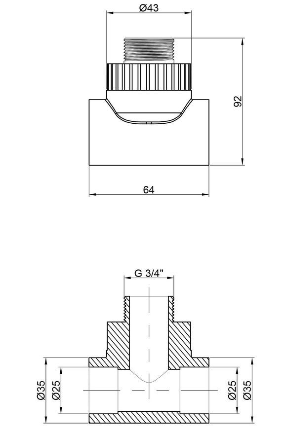 Тройник PPR ALFA PLAST 25х3/4"х25 НР APMTTE2534X - APMTTE2534X
