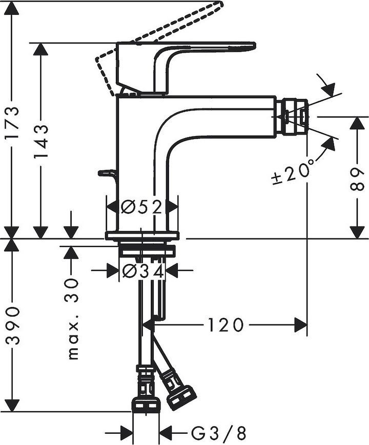 Смеситель для биде HANSGROHE Rebris S хром 72212000 с металлическим д/к - 72212000