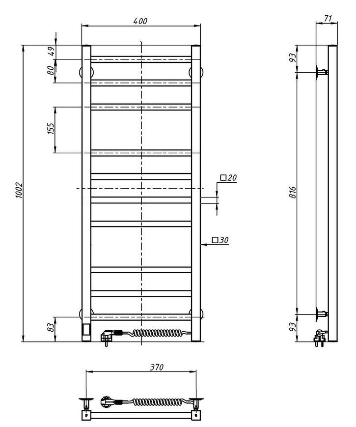 Полотенцесушитель электрический NAVIN Loft 400х1000 Sensor таймер регулятор правый нержавеющая сталь 10-043053-4010 - 10-043053-4010