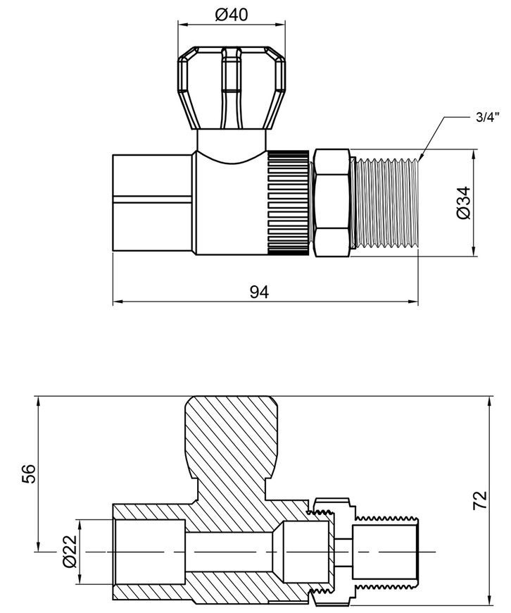 Кран шаровой радиаторный PPR ALFA PLAST 25х3/4" прямой APSRBB2534X - APSRBB2534X