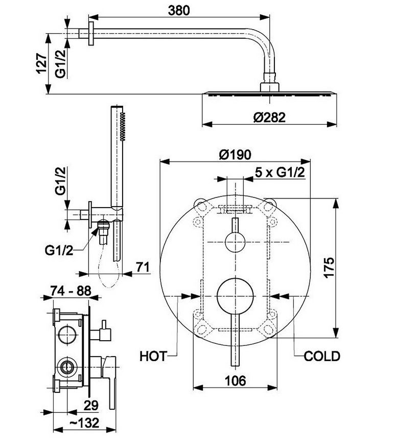 Душевая система скрытого монтажа KFA ARMATURA MOZA BLACK 5039-501-81 - 5039-501-81
