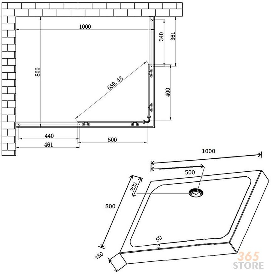 Душова кабіна LIDZ WIEŻAK 100x80, низький, скло Linie 4 мм - LWKSC10080SATLOWL