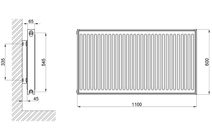 Радиатор стальной AQUATRONIC 11 (600x1100) мм боковое подключение A116001100K - A116001100K