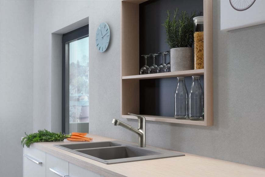 Кухонна мийка HANSGROHE з додатковою чашею S510-F635 770х510 180/450 Concretegrey сірий бетон 43315380 - 43315380