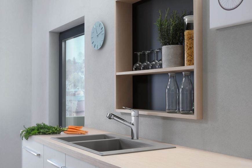 Кухонна мийка HANSGROHE з додатковою чашею S510-F635 770х510 180/450 Concretegrey сірий бетон 43315380 - 43315380
