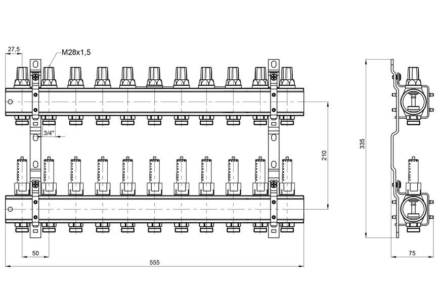 Коллекторная группа ICMA 1" 11 выходов, с расходомерами №K013 87K013PT06 - 87K013PT06