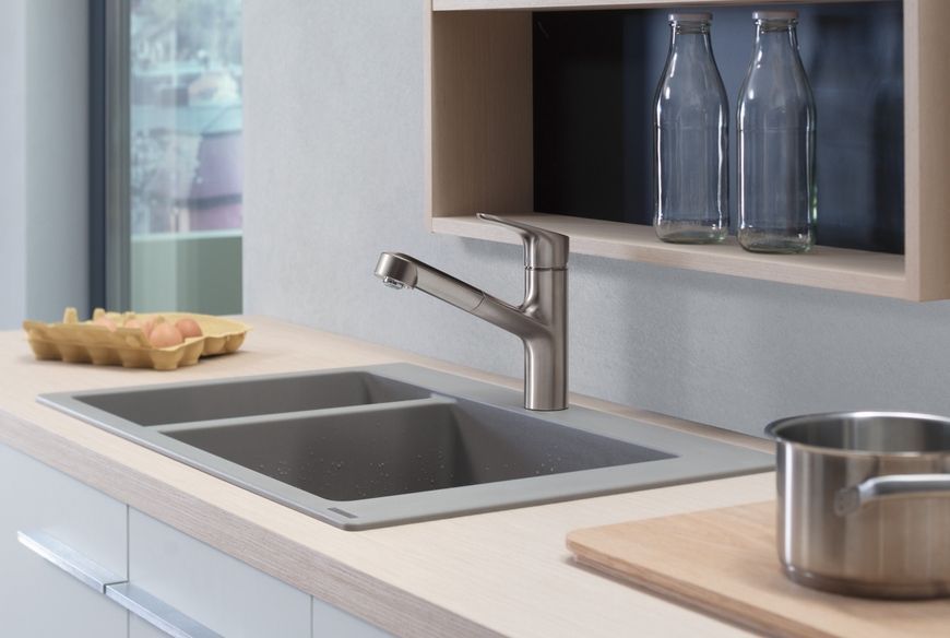 Кухонна мийка HANSGROHE з додатковою чашею S510-F635 770х510 180/450 Concretegrey сірий бетон 43315380 - 43315380