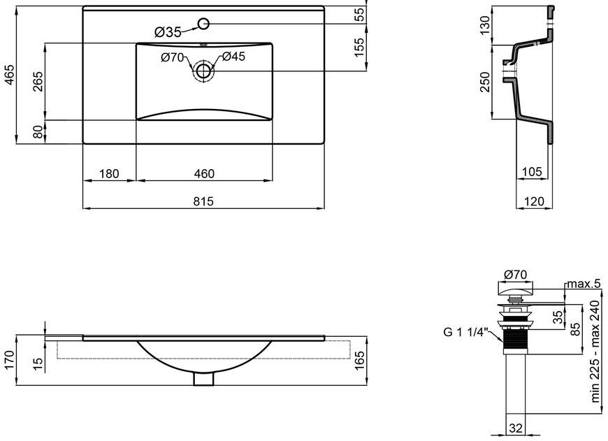 Раковина врезная QTAP Albatross New 815x465x170 White с донным клапаном QT0111750680W - QT0111750680W
