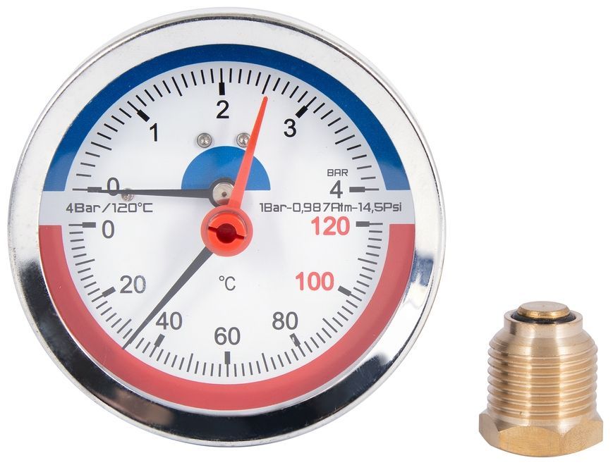 Термоманометр Thermo Alliance Standart 80 мм латунное заднее подключение 1/2"НР 4 бар 120&ordm;С SD1734B
