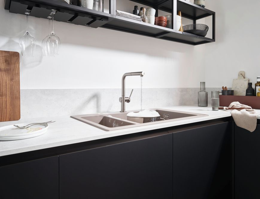 Кухонная мойка HANSGROHE с дополнительной чашей S510-F635 770х510 180/450 Concretegrey серый бетон 43315380 - 43315380
