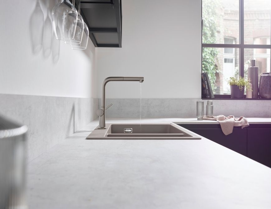 Кухонна мийка HANSGROHE з додатковою чашею S510-F635 770х510 180/450 Concretegrey сірий бетон 43315380 - 43315380